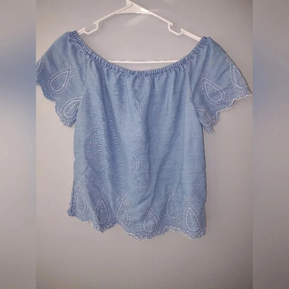 Forever 21 embroidered eyelet light blue  top Y2K cottagecore women's small - Picture 2 of 4